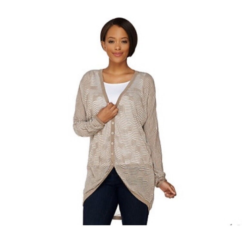 H by Halston Oversized Metallic Stripe Tunic Sweater Cardigan Womens Sz XXS 2XS